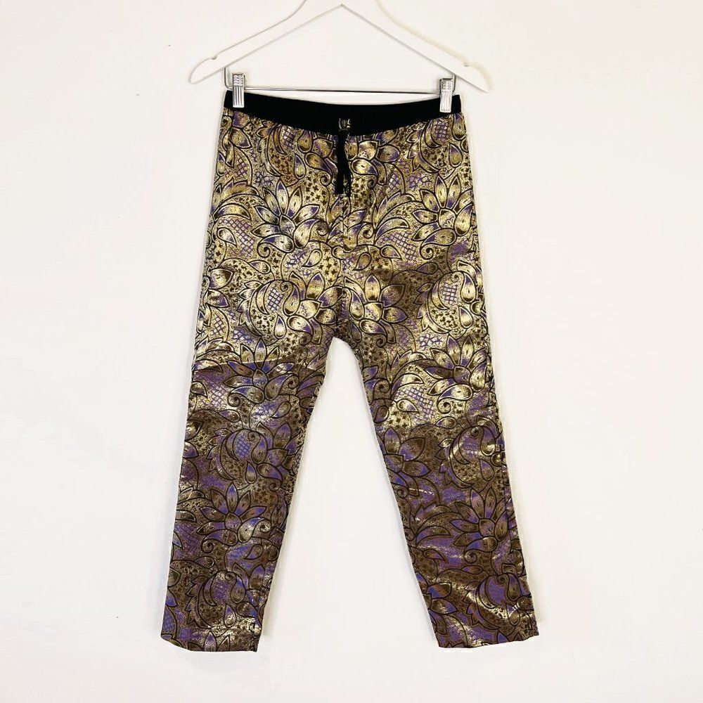 Marni x H&M Metallic Purple and Gold Cropped Brocade Pants - Picture 2 of 8